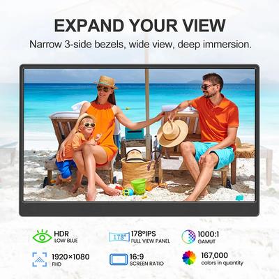 11.6/15.6'' 1080p Портативный монитор IPS-панель USB-C HDMI-совместимый Дорожный дисплей Отверстие для кронштейна VESA для ПК Ноутбука Xbox Switch