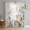 Yellow Roses And White Calla Lilies Butterfly Flower Tulle Sheer Curtains for Living Room Kitchen Decor Voile Organza Curtain