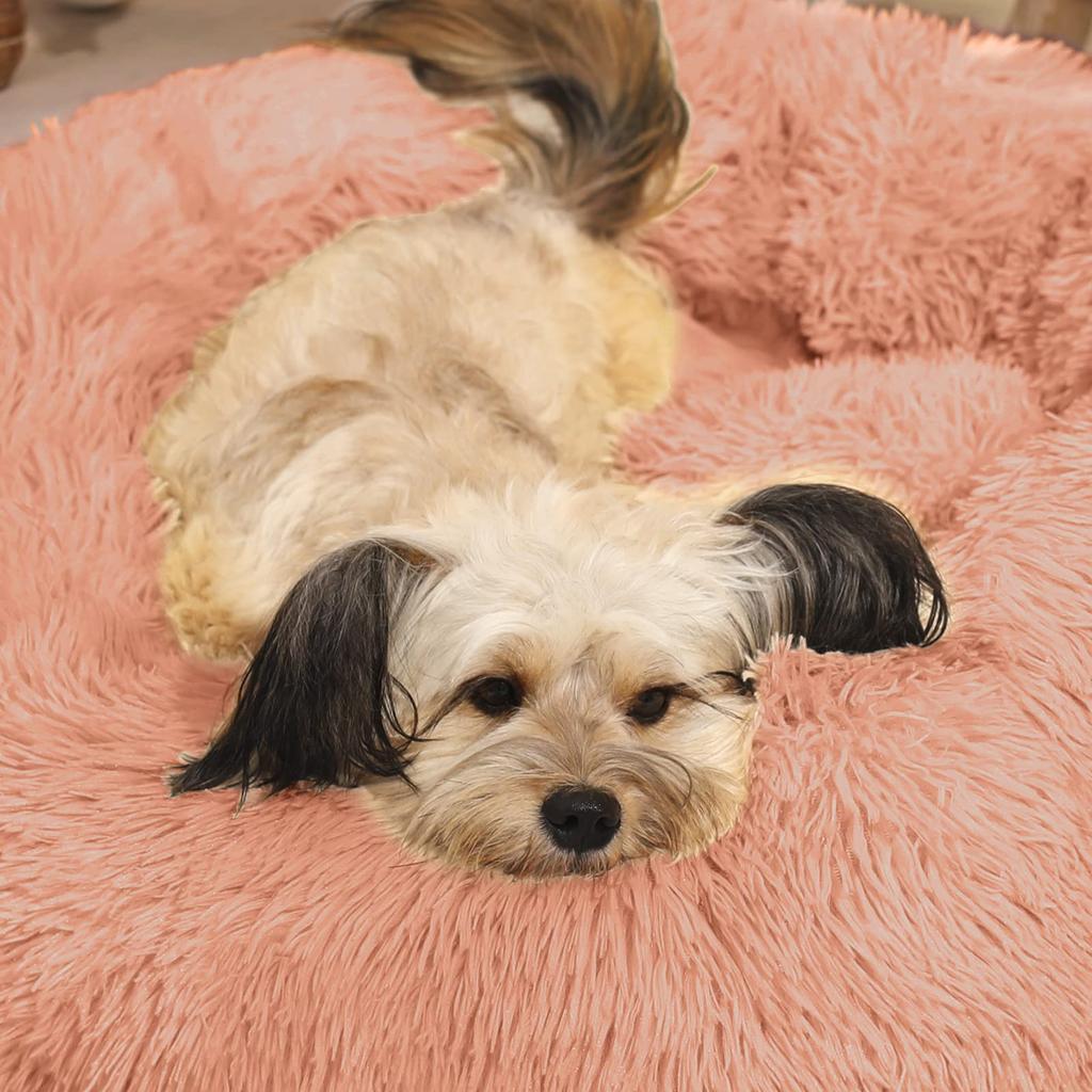 Подушка для собак, кошачья подушка, круглая, пушистая, OYANTEN, пончик, пушистая, пушистая, для спокойного сна, моющаяся, всесезонная, принадлежности для собак - корги/шиба-ину/средний (75см, Розовый)