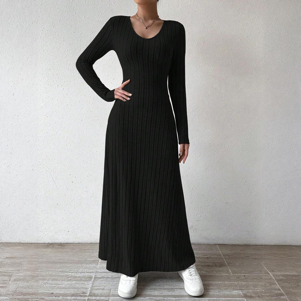 Women's Long Sleeve Dress Fall Casual T Shirt Loose Fit Pleated Front Dresses With Pockets