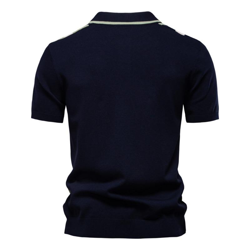 Summer New Men's Lapel Short Sleeve Knit Polo Stripes