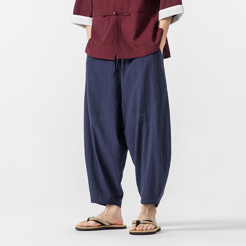 2025 Летние мужские повседневные брюки Классические хлопковые льняные брюки в китайском стиле Длинные винтажные мешковатые брюки Harajuku Широкие брюки мужские брюки