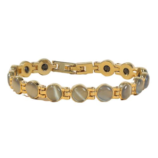 Браслет для магнитной терапии, позолоченный, снимает усталость, ювелирные изделия, блестящий камень «кошачий глаз»