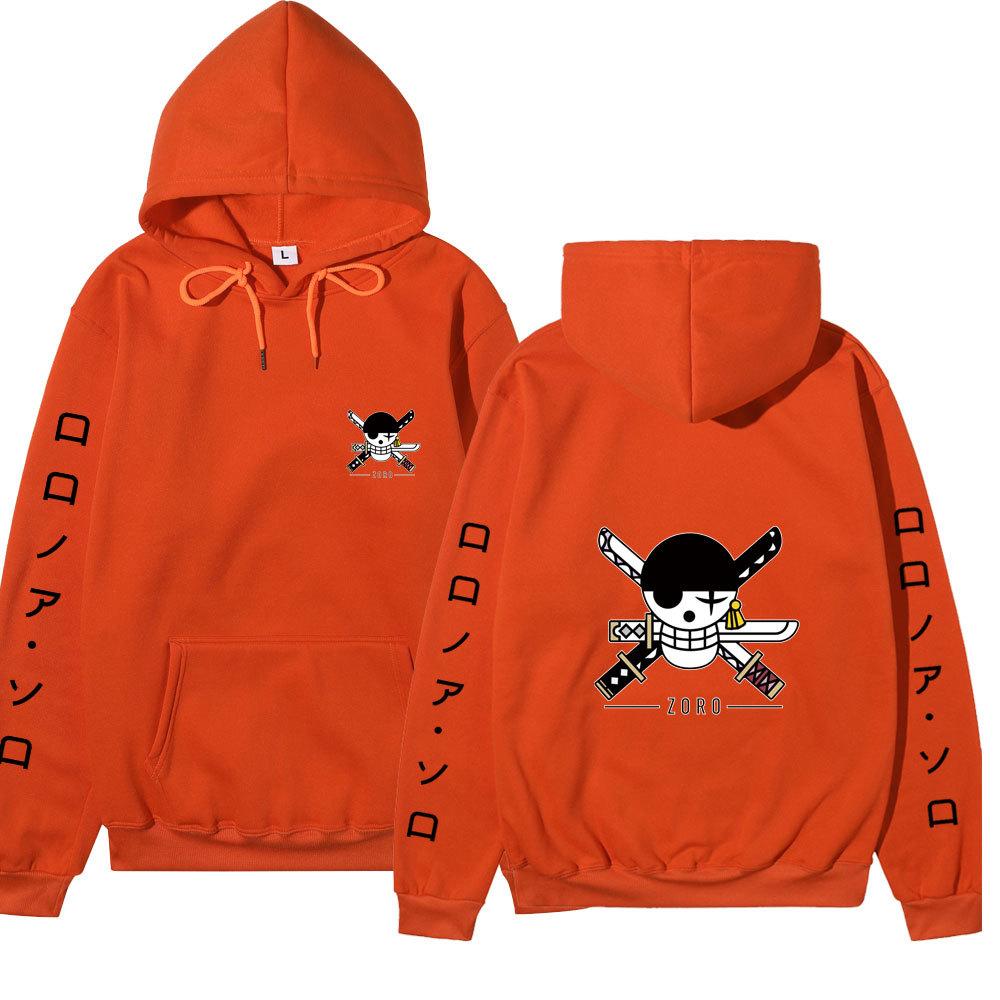 Anime Roronoa Zoro Hoodie, One Piece Pirate Skull Logo Graphic Print Pullover Sweatshirt Long Sleeve Streetwear for Men Women