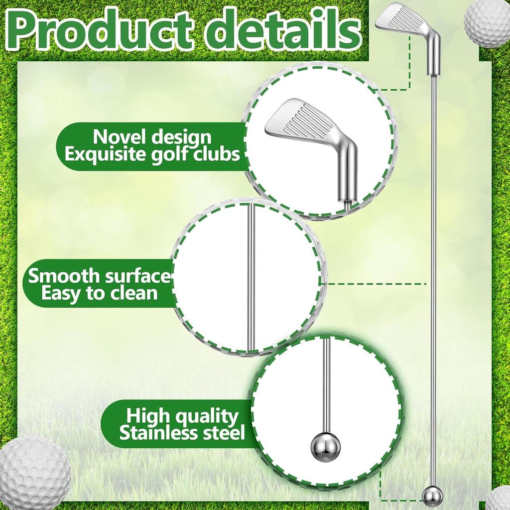 Hushee 10 Pcs Metal Golf Cocktail Stirrers Swizzle Stir Sticks 7.87 Inch Reble Drink Stirrer Sticks Party Decorations Golf Party Clubhouse and Outing