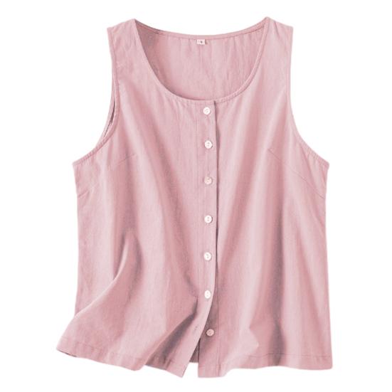 Женский летний жилет с круглым вырезом, свободные топы без рукавов, однотонные топы с планками на пуговицах, уличная одежда