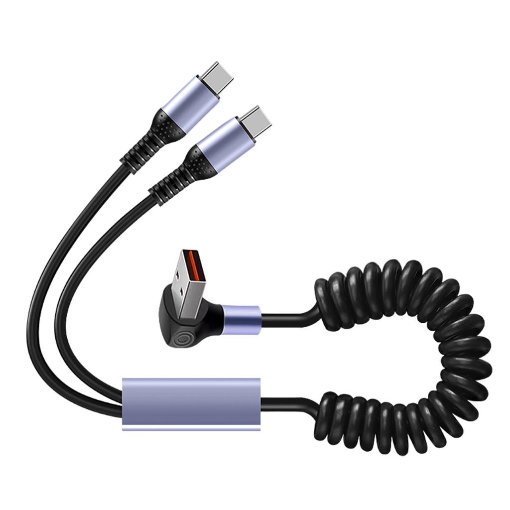 Кабель USB C, двойной кабель для автомобильного зарядного устройства типа C, спиральный шнур для зарядки USB A — Type C, быстрый шнур для телефонов и планшетов 6A USB Type C