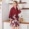 (SU)Women Simulation Silk Ladies Pajamas Lingerie Robe Bathrobe Bride Dressing Gown