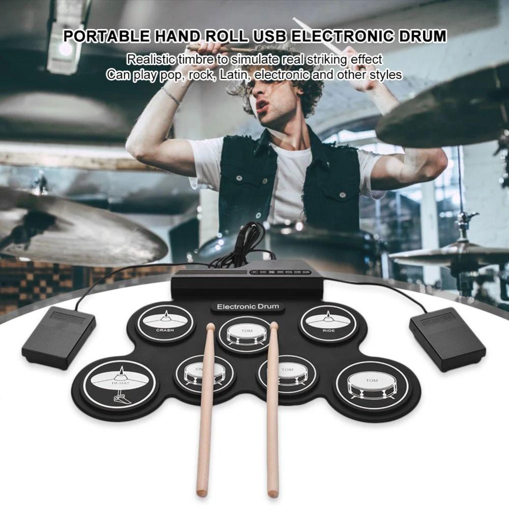 1 Box USB Portable Electronic Drum 7-Pads Folding Music Drums for Beginner Boys Girls