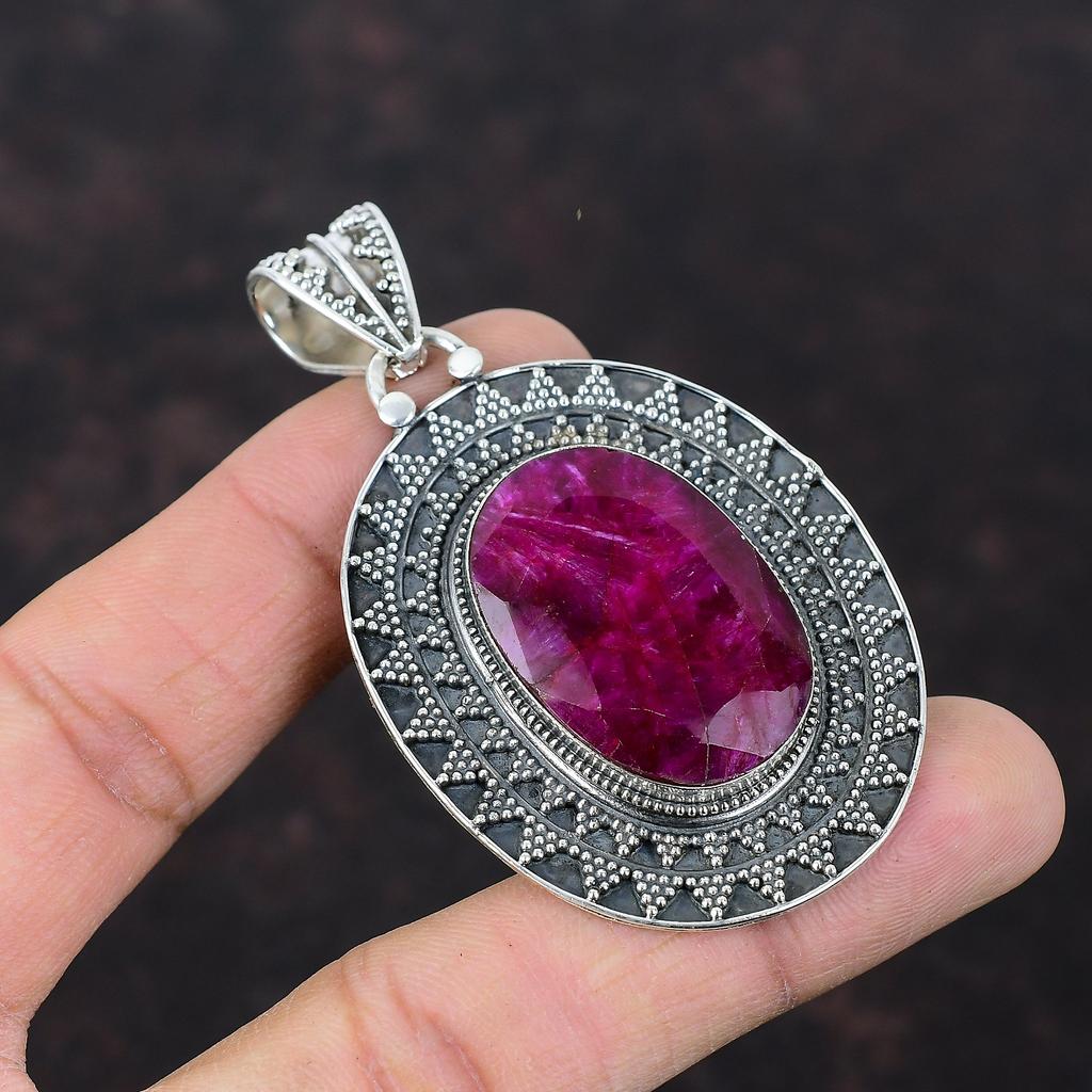 Граненый кашмирский рубиновый кулон, подвеска с драгоценным камнем, подвеска из стерлингового серебра 925 пробы, ювелирные изделия ручной работы, винтажный кулон, кашмирский рубиновый ювелирный подарок, подарок для мамы