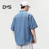 Мужская хлопковая рубашка с коротким рукавом, летняя джинсовая рубашка с пуговицами и лацканами, повседневный пляжный топ