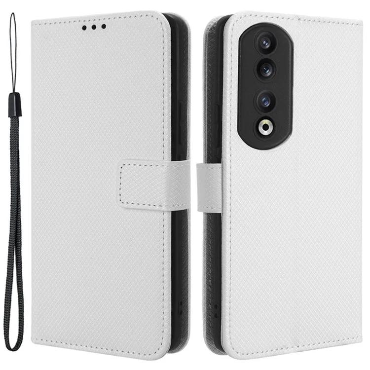 For Honor 90 Pro Phone Stand Cover Wallet Diamond Texture Anti-Dust PU Leather Cell Phone Case
