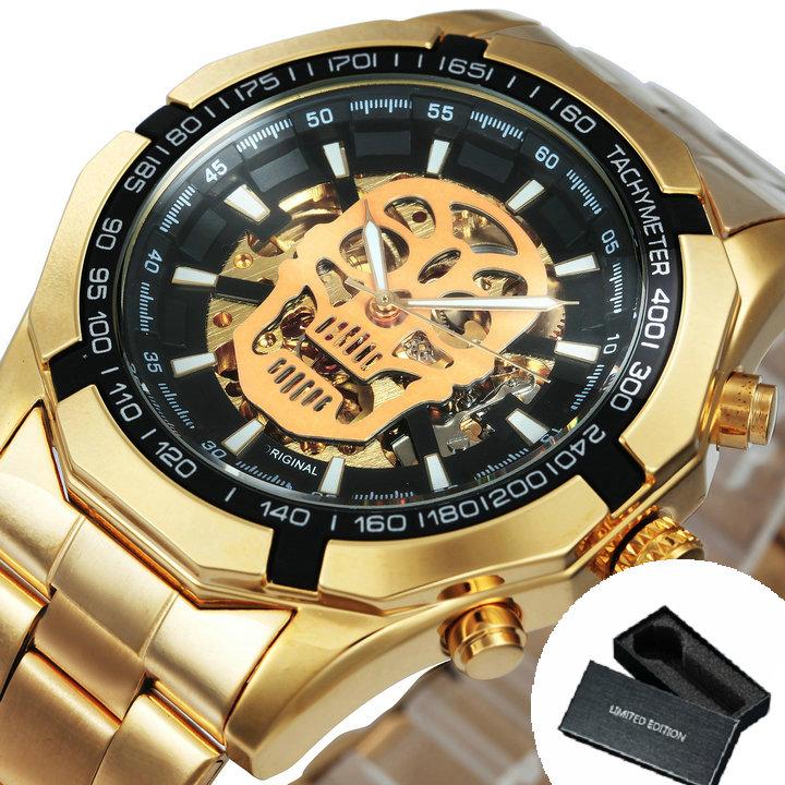 WINNER Classic Military Automatic Watch for Men Luminous Dial Sports Skull Skeleton Mechanical Watches Luxury Steel Band Clock