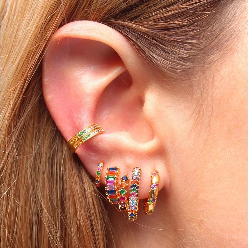 CRMYA Gold color Stud Earrings For Women Vintage Color CZ Zircon Piercing Women's Earrings Trend Jewelry