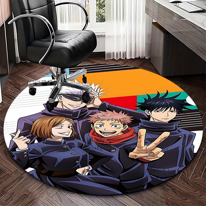 1pc Anime Cartoon Design Round Carpet Office Chair Mat, NonSlip Rug for Home Decor