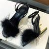 Fashion Fashion Feather Design Shaped High Heels Women Sexy Open-toe Ankle Strap Buckle Fur Sandals Summer Elegant Banquet Wedding Shoes