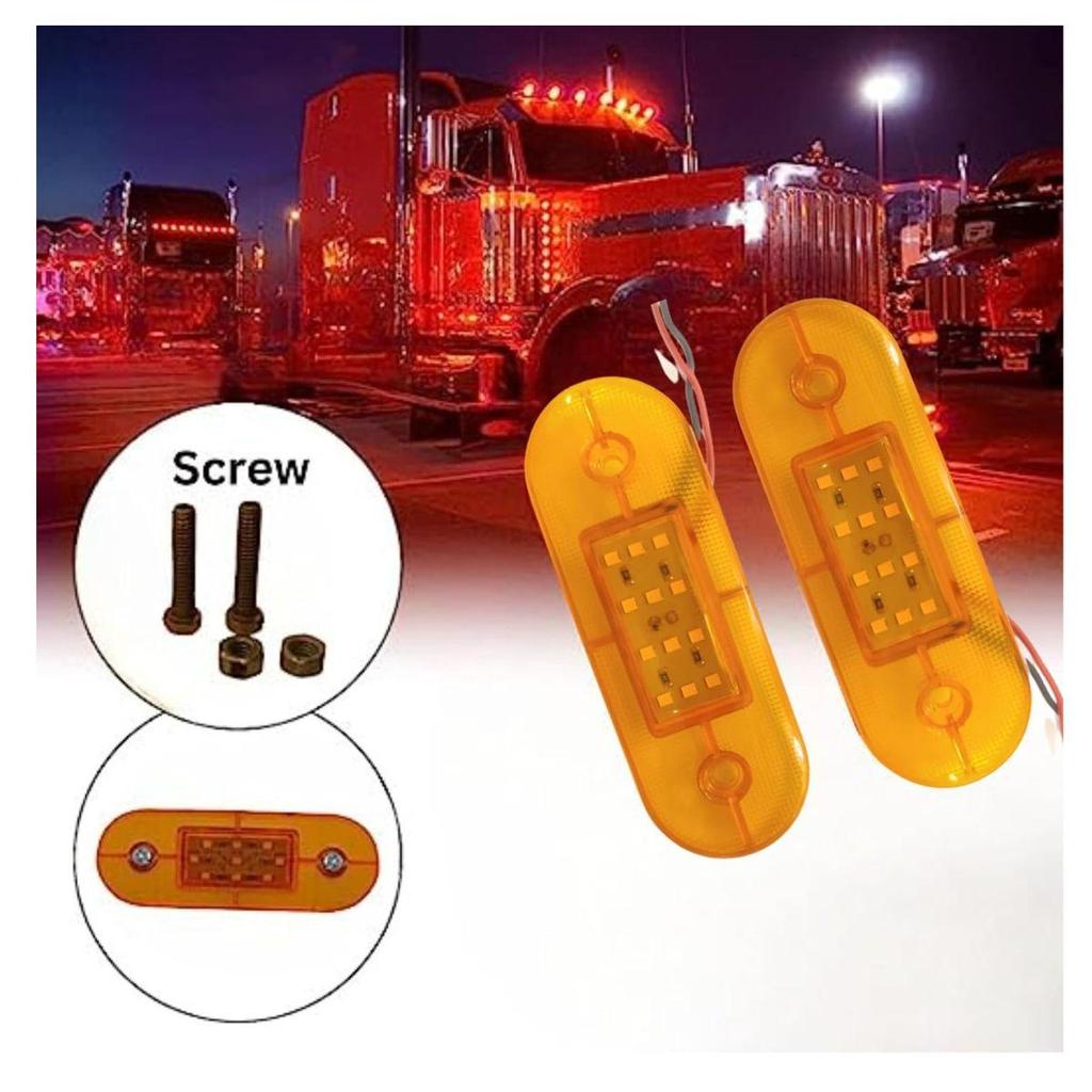 8PCS Amber LED Rear Side Marker Clearance Lights 12V for Truck Trailer RV Bus Boat | Waterproof Flat Base
