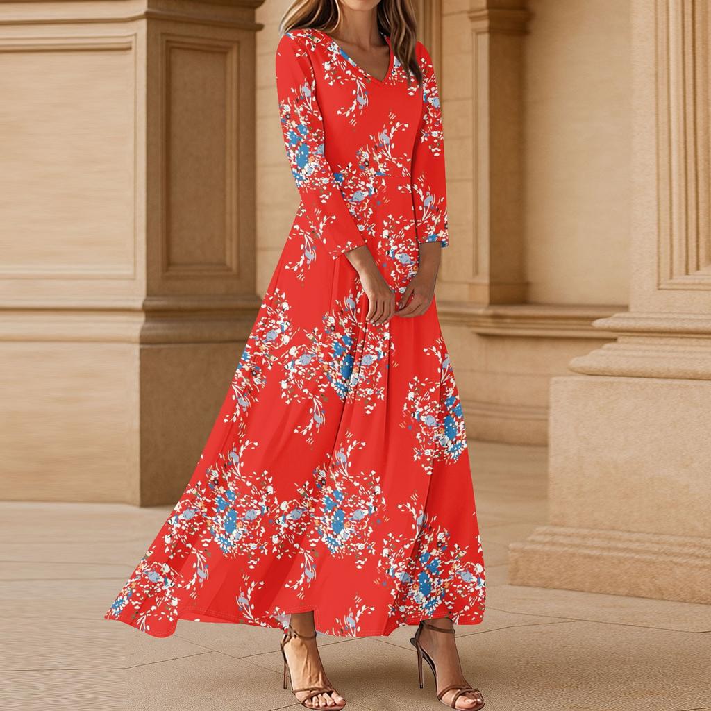 Платья для женщин Винтажное цветочное туниковое платье миди с завышенной талией Летнее повседневное платье с рукавом 3/4