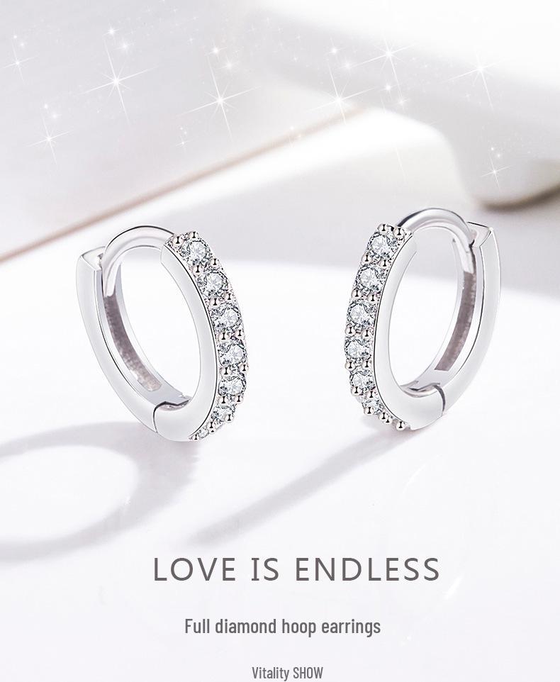 Korean Style S925 Sterling Silver Circle Earrings with Zircon Inlay – Women's Simple Studs