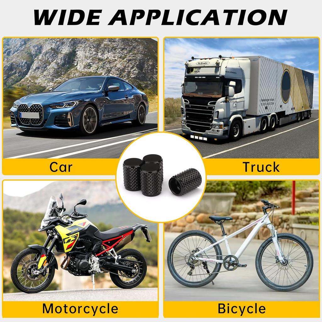 Tire Valve Stem Caps,4 pcs Universal Anodized Aluminum Tire Valve Caps with O-Ring Seal for Leak-proofing,Corrosion-Resistant, Dustproof,Durable.Fits