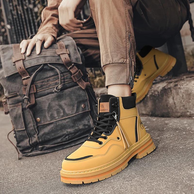 2024 Winter Men Boots Casual Shoes Leather Outdoor Platform Walking Fashion Luxury Designer Work High Top Ankle Sneakers Cowboy