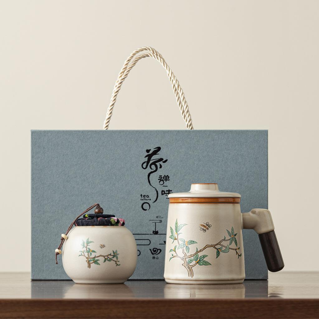 new retro open film Ru kiln ceramic wooden handle teacup with lid filter tea cup office home leisure