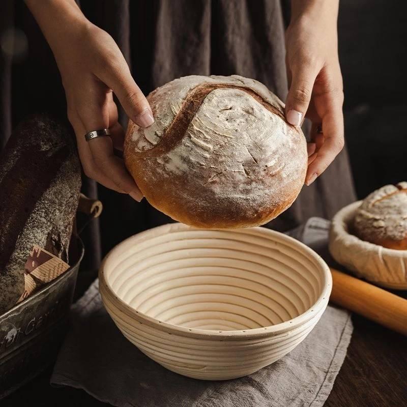 Круглая корзина для расстойки хлеба, овальная, из натурального ротанга, корзина для ферментации, форма для выпечки с тканевой подкладкой