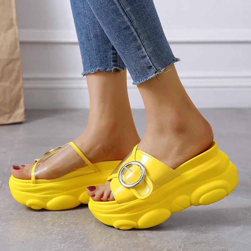 Модные высокие женские шлепанцы модные босоножки на танкетке обувь женская летняя женская обувь толстая подошва плоская платформа обувь