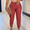 Брюки женские, новые однотонные брюки из искусственной кожи, повседневные брюки на шнуровке, S-XXXL