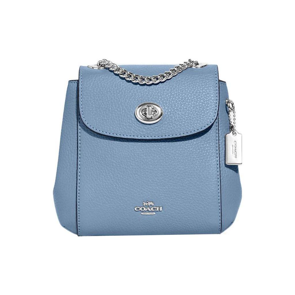 New COACH Convertible Pebbled Leather One Shoulder Backpack Small Size Women's Cornflower Blue C5677-SVCF