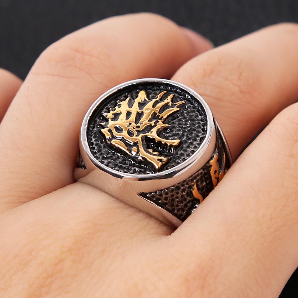 Fashion Vintage Nordic Viking Wolf Ring for Men Stainless Steel Ice Wolf House Stark Winterfell Animal Rings Punk Jewelry Gifts
