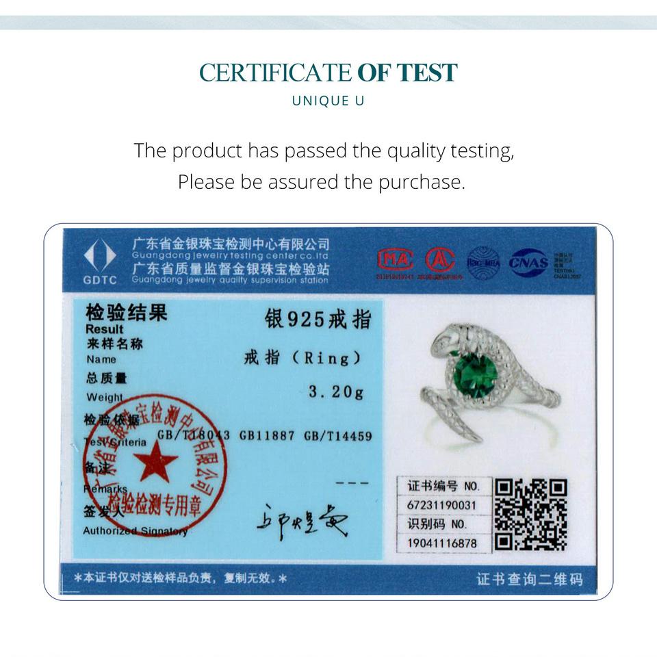 BAMOER 925 Sterling Silver Green Spinel Opening Ring Vivid Snake Adjustable Ring for Women Cubic Zirconia Fine Jewelry