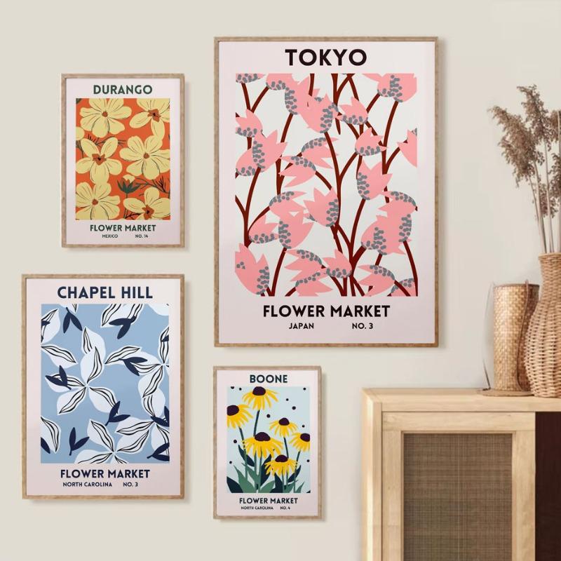 1 шт. Художественные принты «Цветочный рынок» Барселона Япония Испания Мексика Всемирный Эстетический Постер с Растениями Печать Домашний Офис Спальня Декор