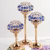 Metal Candle Holder Blue Crystal Golden Candle Stand Candlestick Candelabra Wedding Centerpieces Decoration Table Home Decor