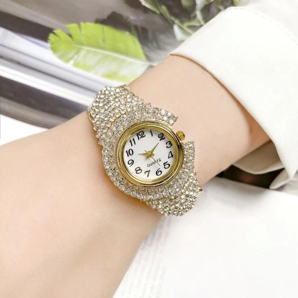 Elegant Quartz Zircon Wrist Watch Clock Open Bangle Watches Light Luxury Crystal Watches Gifts