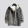 Denim Jacket Men Hooded Casual Men Jean Jackets Streetwear Solid Color Turn Down Collar Denim Coats Men Jacktes Hat Detachable