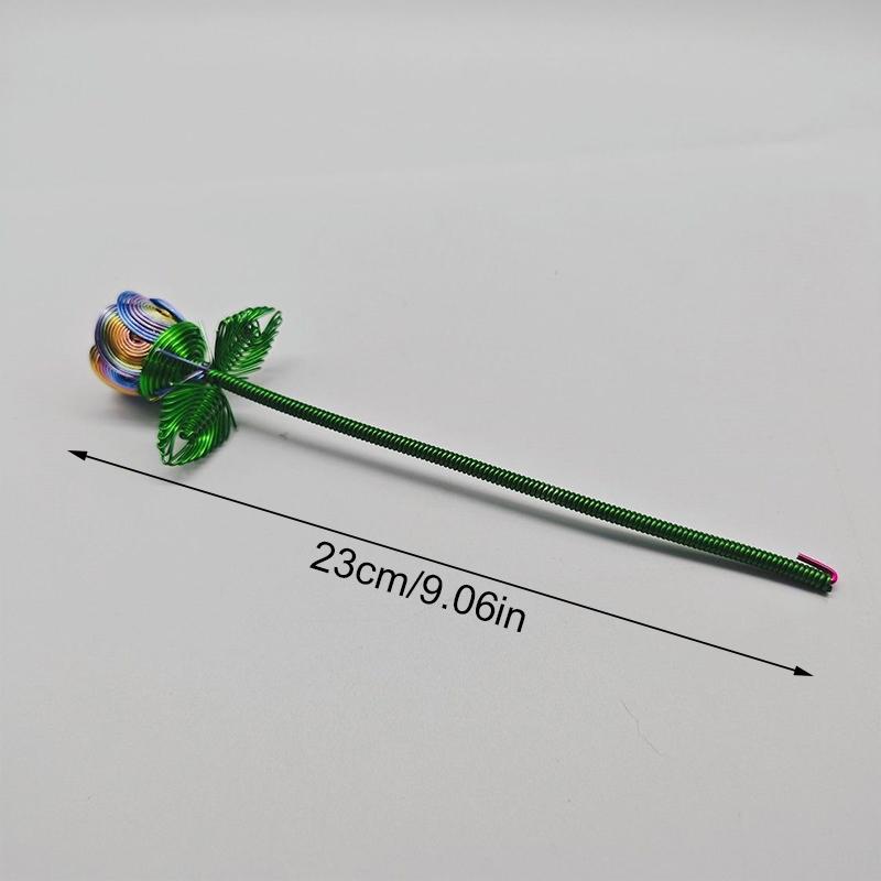 1PC Artificial Flower Couple Rose Gift Handmade Woven Rose Handicrafts Ornaments Aluminum Wire Rose Metal Model 23cm