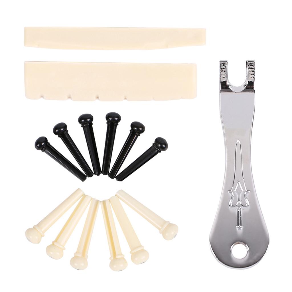 12Pcs Acoustic Guitar Bridge Pins with Bridge Pin Puller Remover Guitar Bridge Saddle Nut Guitar Pegs Replacement Parts