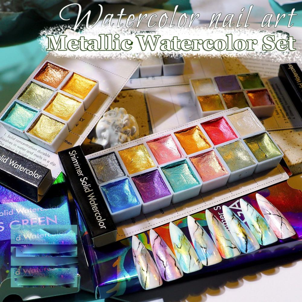 Горячий для художника Живопись Ручная роспись Ногтей Перламутровый пигмент Твердый Металлический Акварель