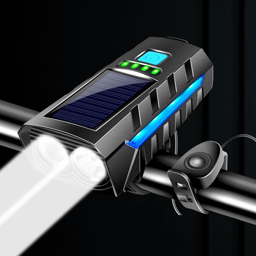 Solar Road Bike Front Lamp USB Rechargeable LED Cycling Power Display Flashlight for Night Riding