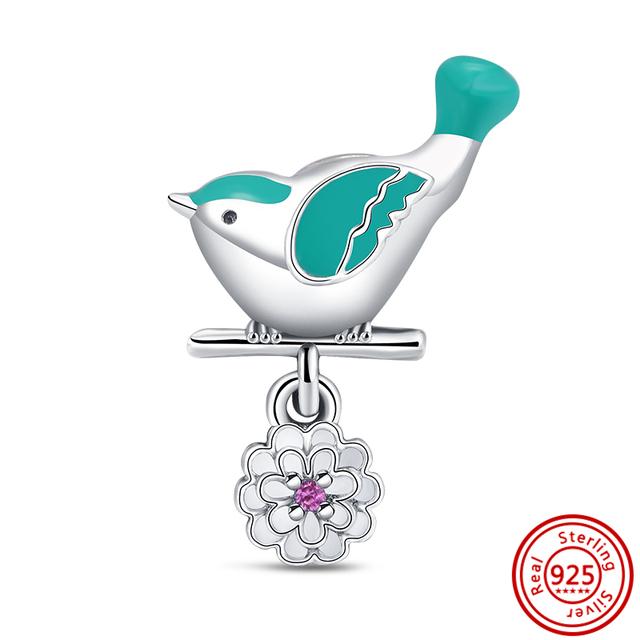 925 Серебряный Фламинго Павлин Сова Пингвин Птицы Мультфильм Мода Шарик Подходит Подвески Браслет Женщины DIY Ювелирные Изделия