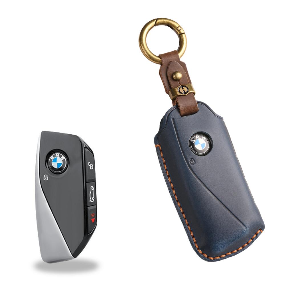 Retro leather key cover is suitable for BMW real cowhide new shell handmade key special protection shell ring