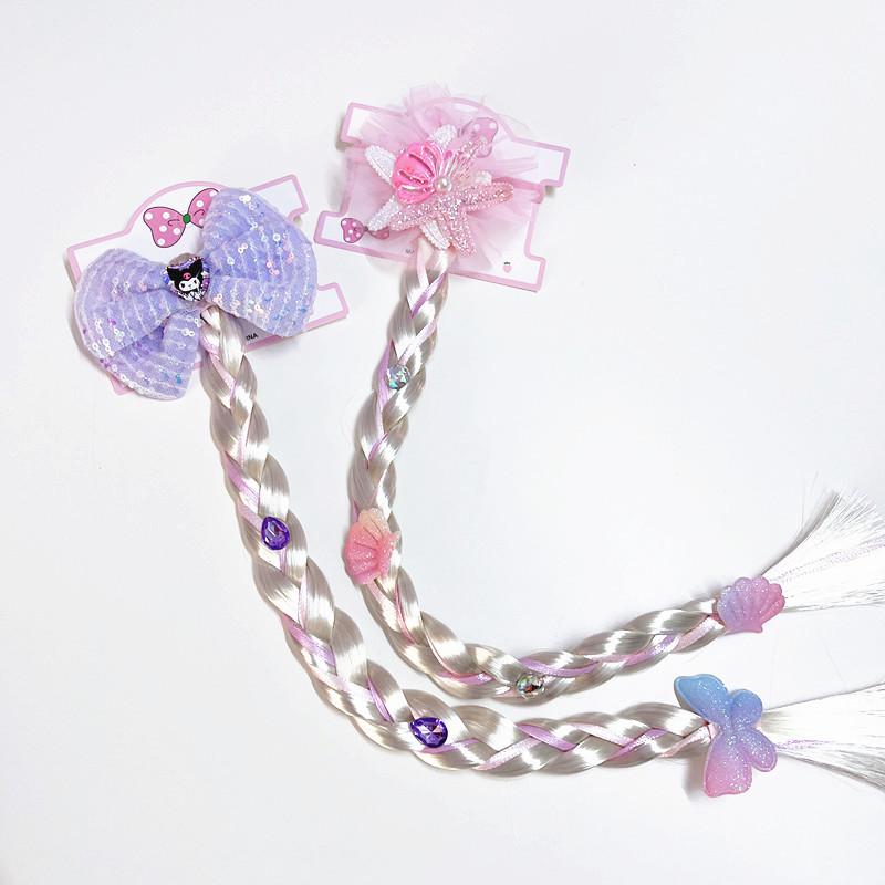 Детский милый парик-хвост с косичкой из сетки, украшенный морской звездой, жемчугом и бантом