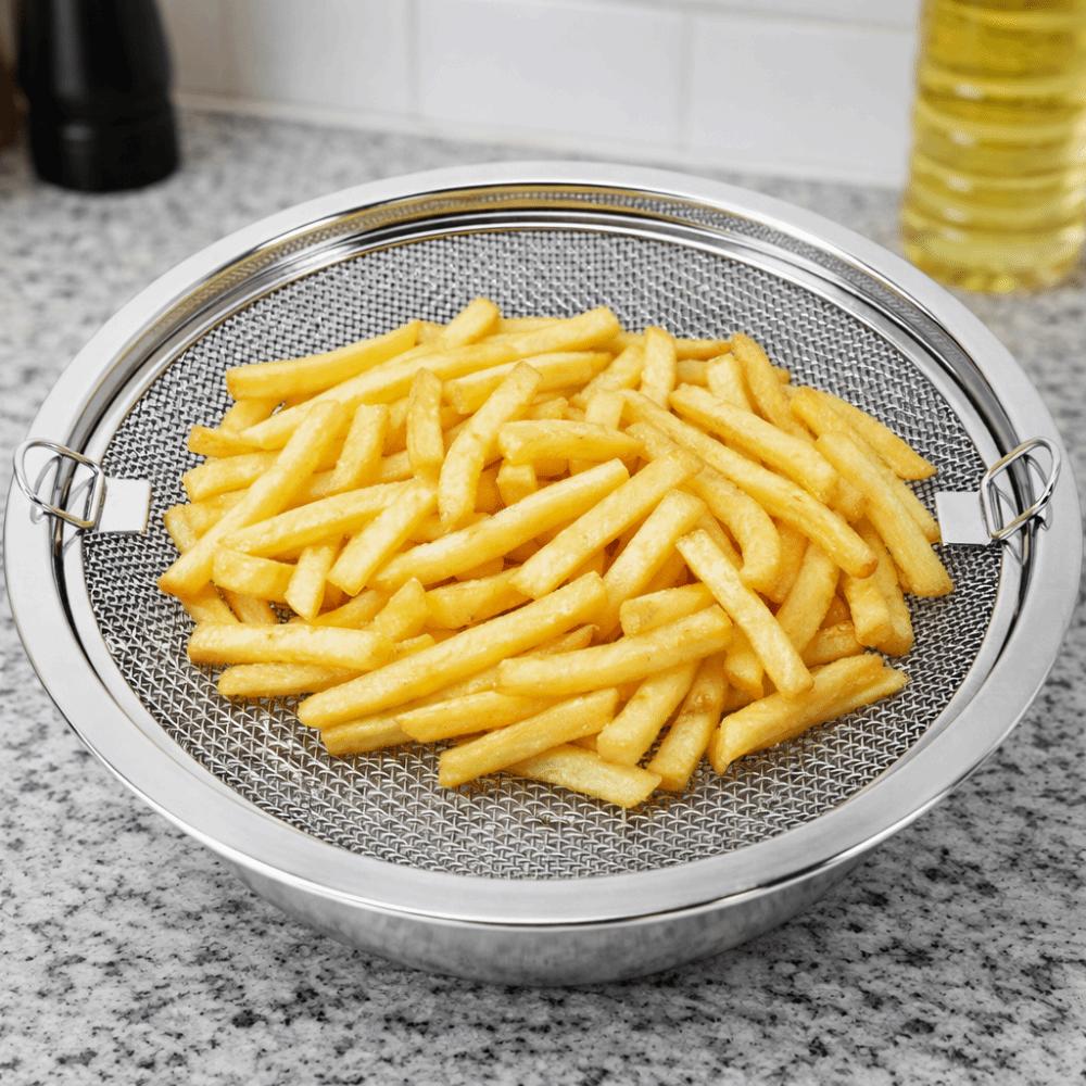 With Drainer Net Stainless Steel Oil Drain Pan Double-ear Handle Snack Serving Dish Kitchen