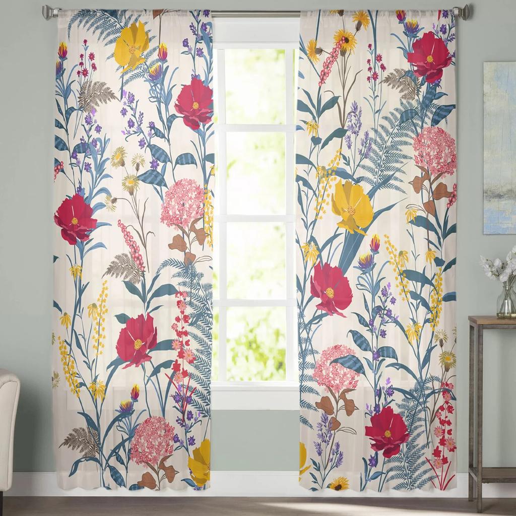 Цветы плотные листья лепестки современные тюлевые шторы с принтом для спальни, декора балкона, окна, креативная модная домашняя прозрачная занавеска