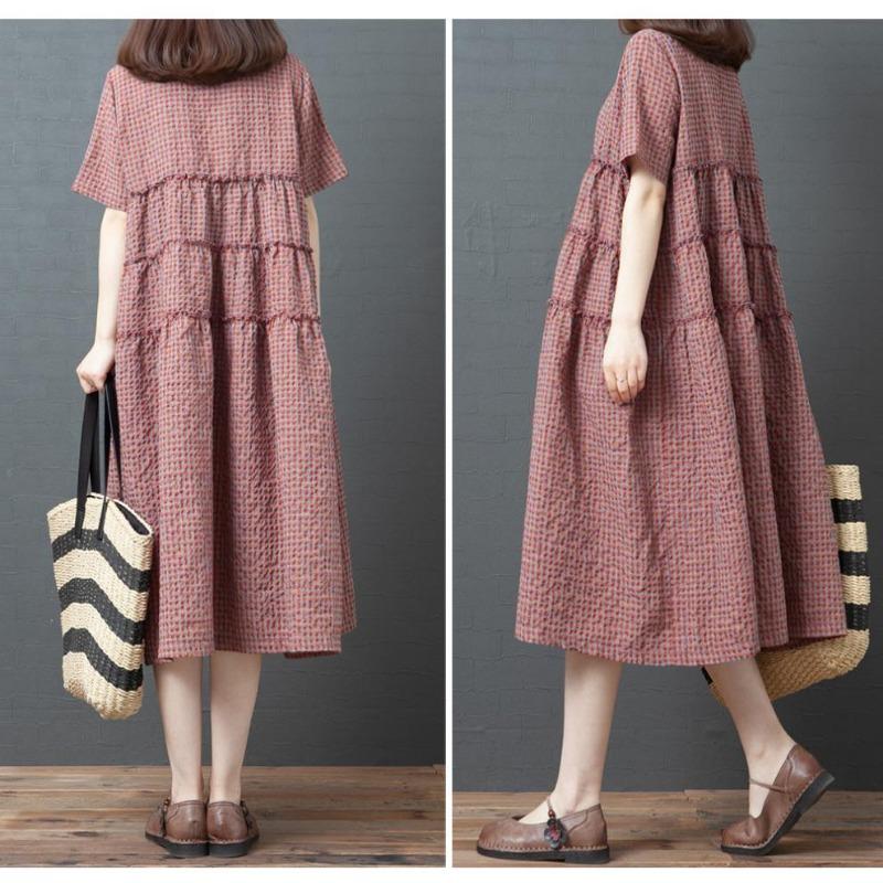 Loose Plus Size Women's Fashion Style Casual Medium Long Short Sleeve Dress