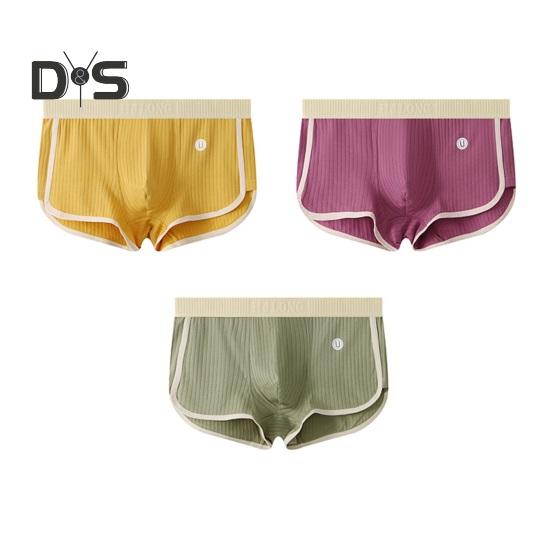 Men Boxer Underwear Mid-rise Elastic Waistband Patchwork Color Shorts Briefs U-convex Ribbed Panties Daily Wear