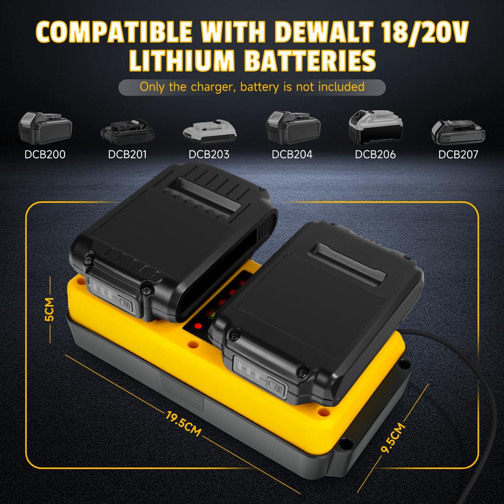 Battery Charger Replacement for 20V Lithium Battery DCB207 DCB206 DCB204 DCB203 2-Port 90W Fast Charger