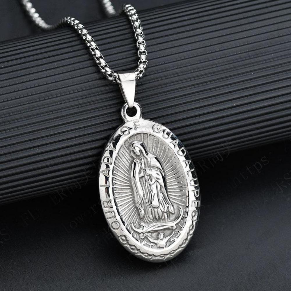 Серебряный/золотой цвет, подвеска из нержавеющей стали с подвеской Девы Марии, ожерелье, 3 мм, круглая цепочка в коробке