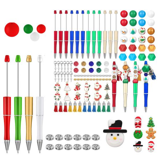 1 компл. Рождественская шариковая ручка с разноцветными силиконовыми бусинами, снеговик, Санта-дерево, подвеска, сделай сам, пластиковая ручка с бисером, праздничный подарок